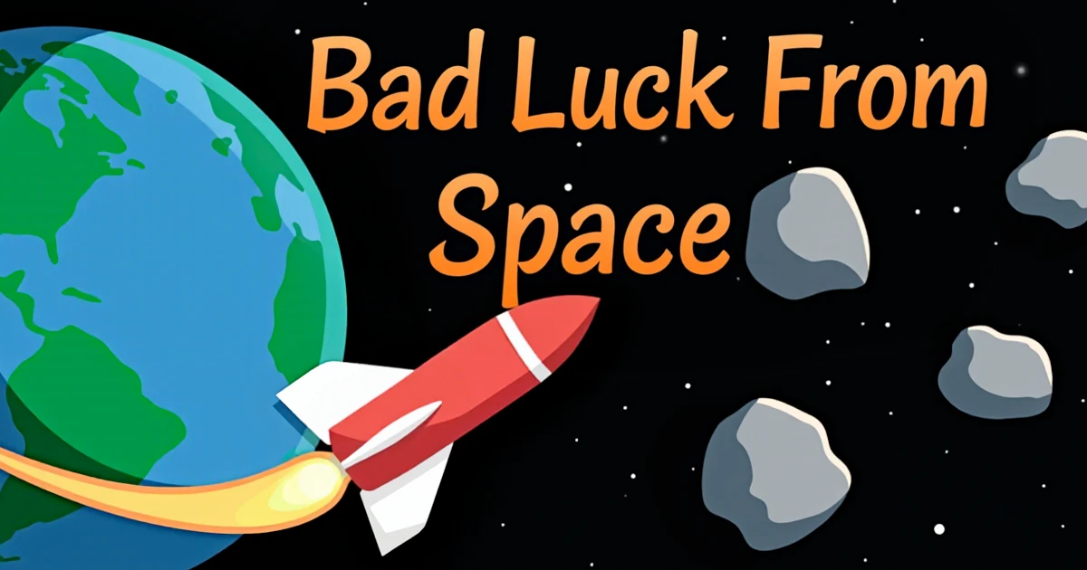 A rocket zooming from Earth toward asteroids.